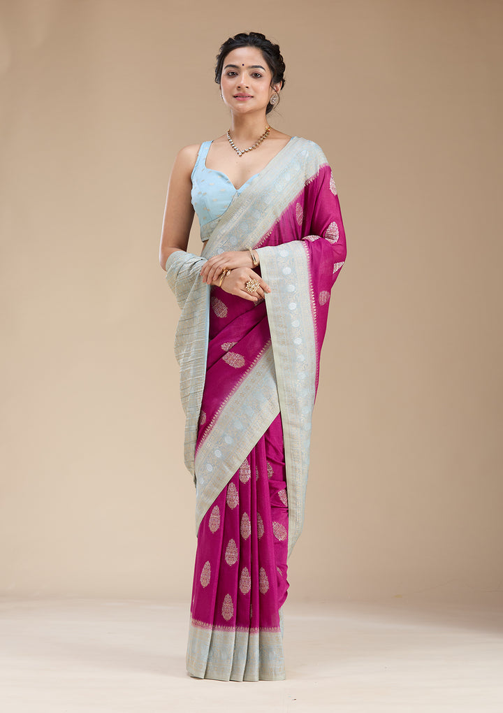 Magenta Pink Zariwork (Gold) Georgette Silk Saree
