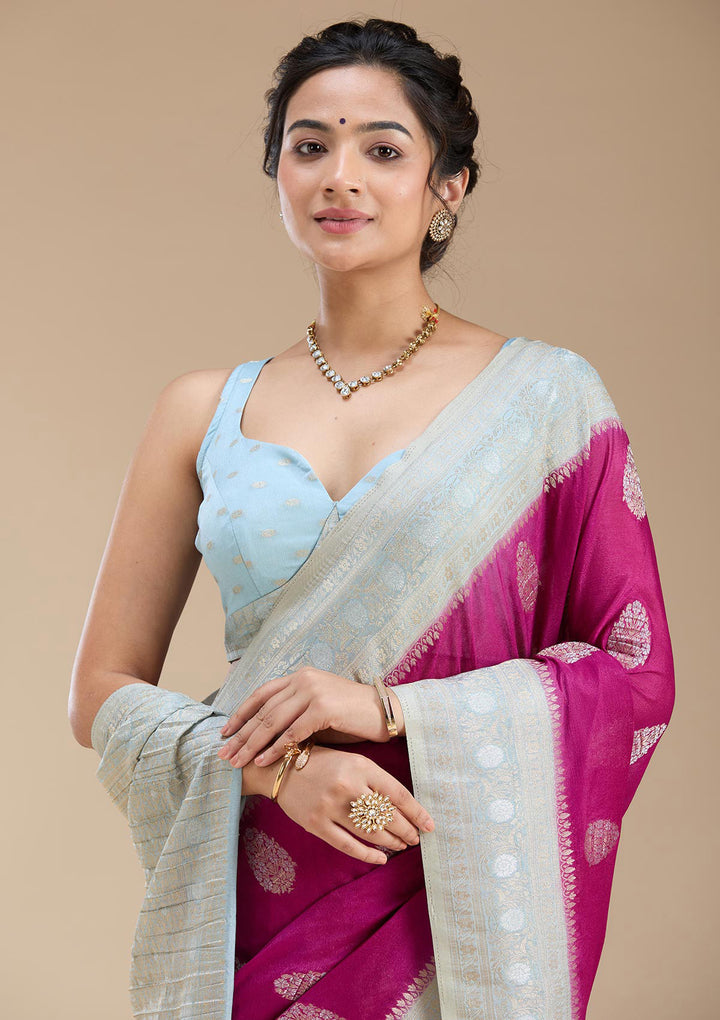 Magenta Pink Zariwork (Gold) Georgette Silk Saree