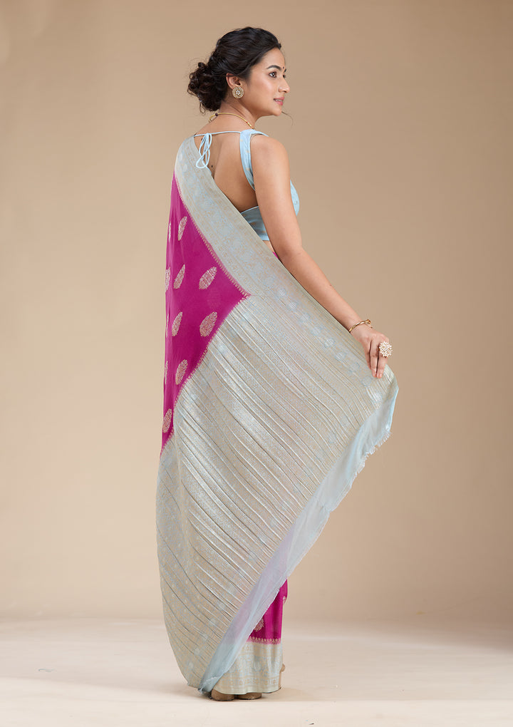 Magenta Pink Zariwork (Gold) Georgette Silk Saree
