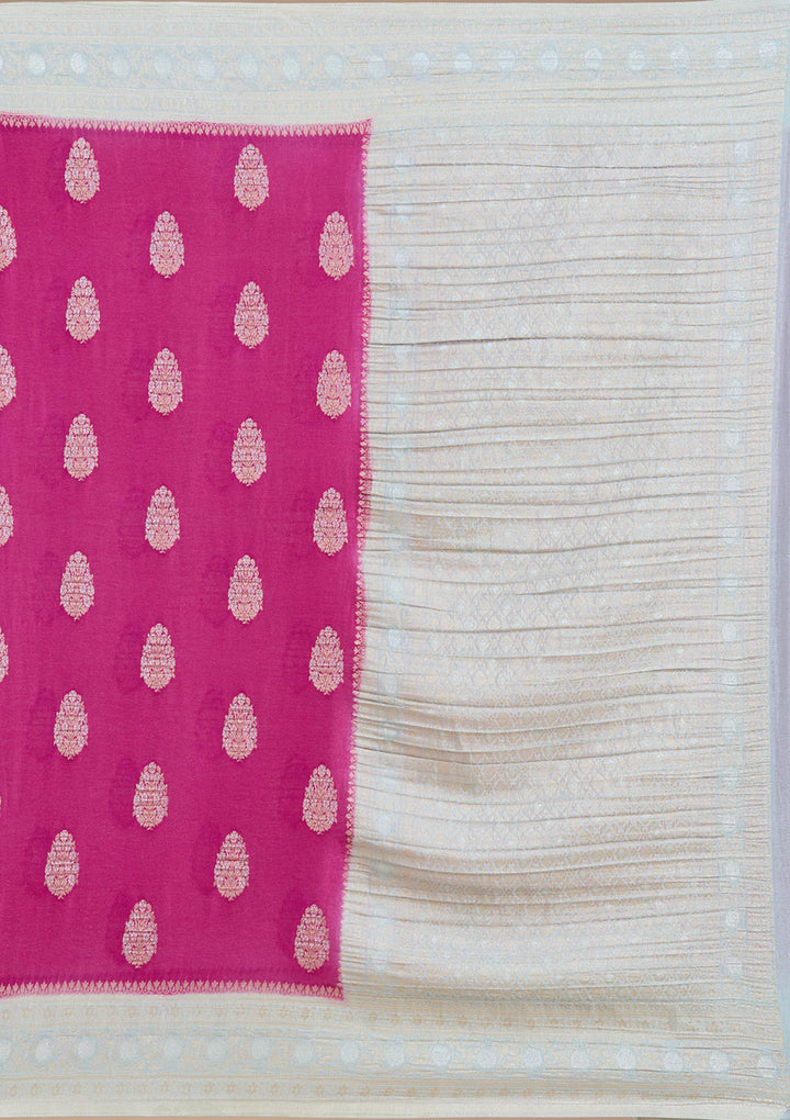 Magenta Pink Zariwork (Gold) Georgette Silk Saree