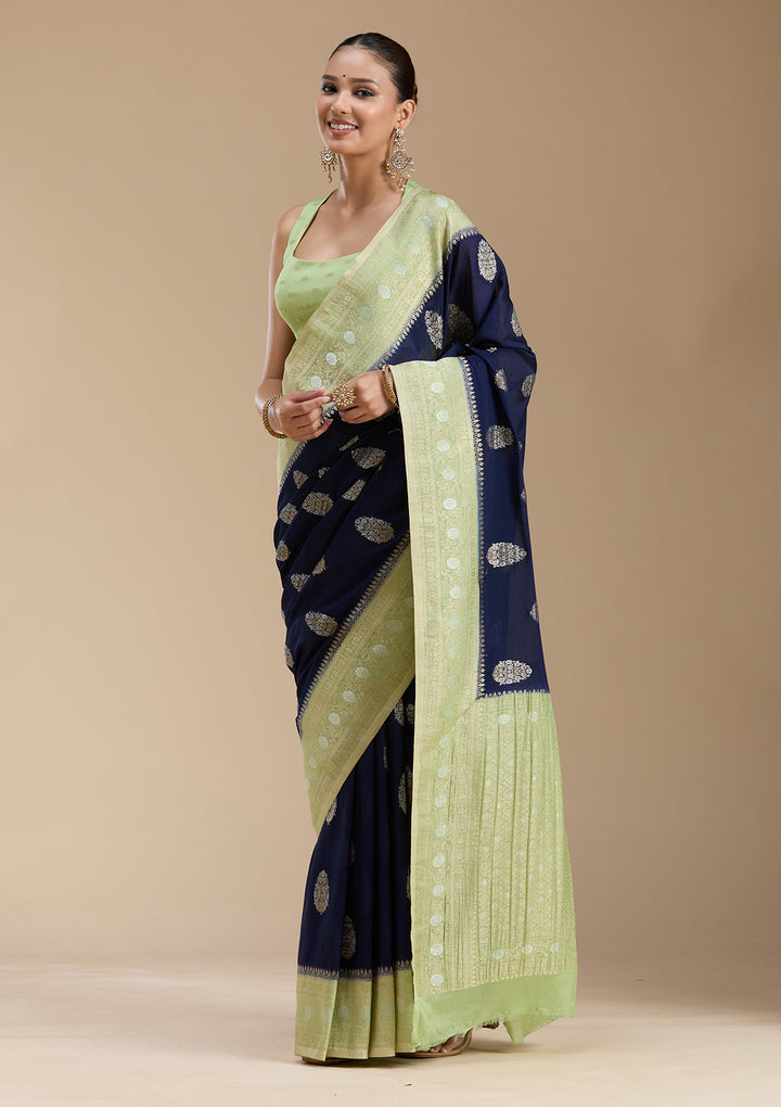 Navy Blue Zariwork (Gold) Georgette Silk_Saree