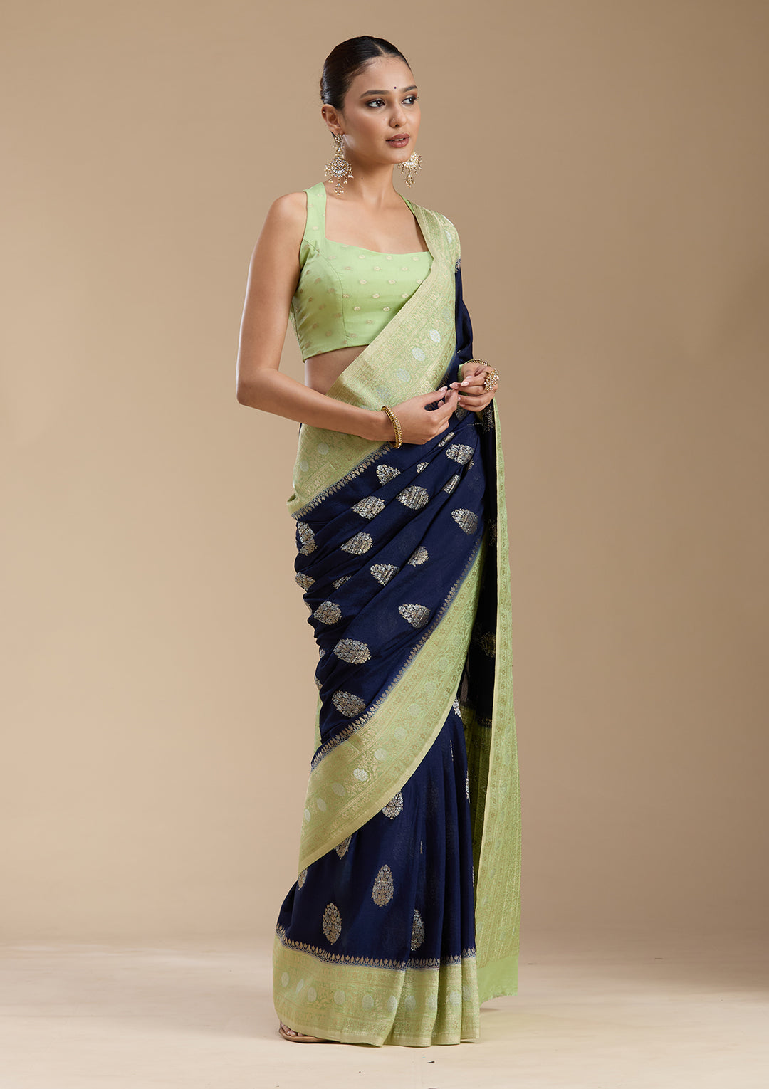 Navy Blue Zariwork (Gold) Georgette Silk_Saree