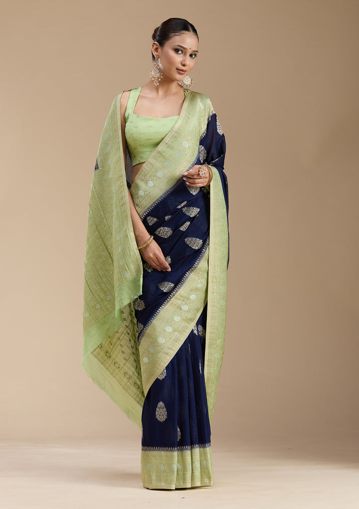 Navy Blue Zariwork (Gold) Georgette Silk_Saree