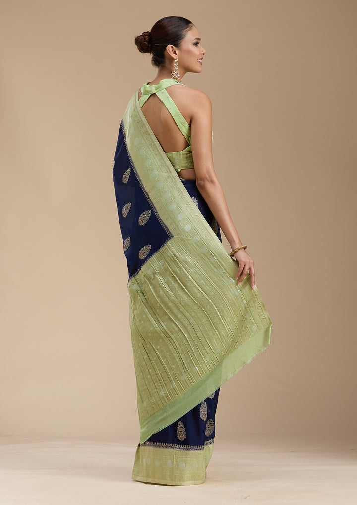 Navy Blue Zariwork (Gold) Georgette Silk_Saree
