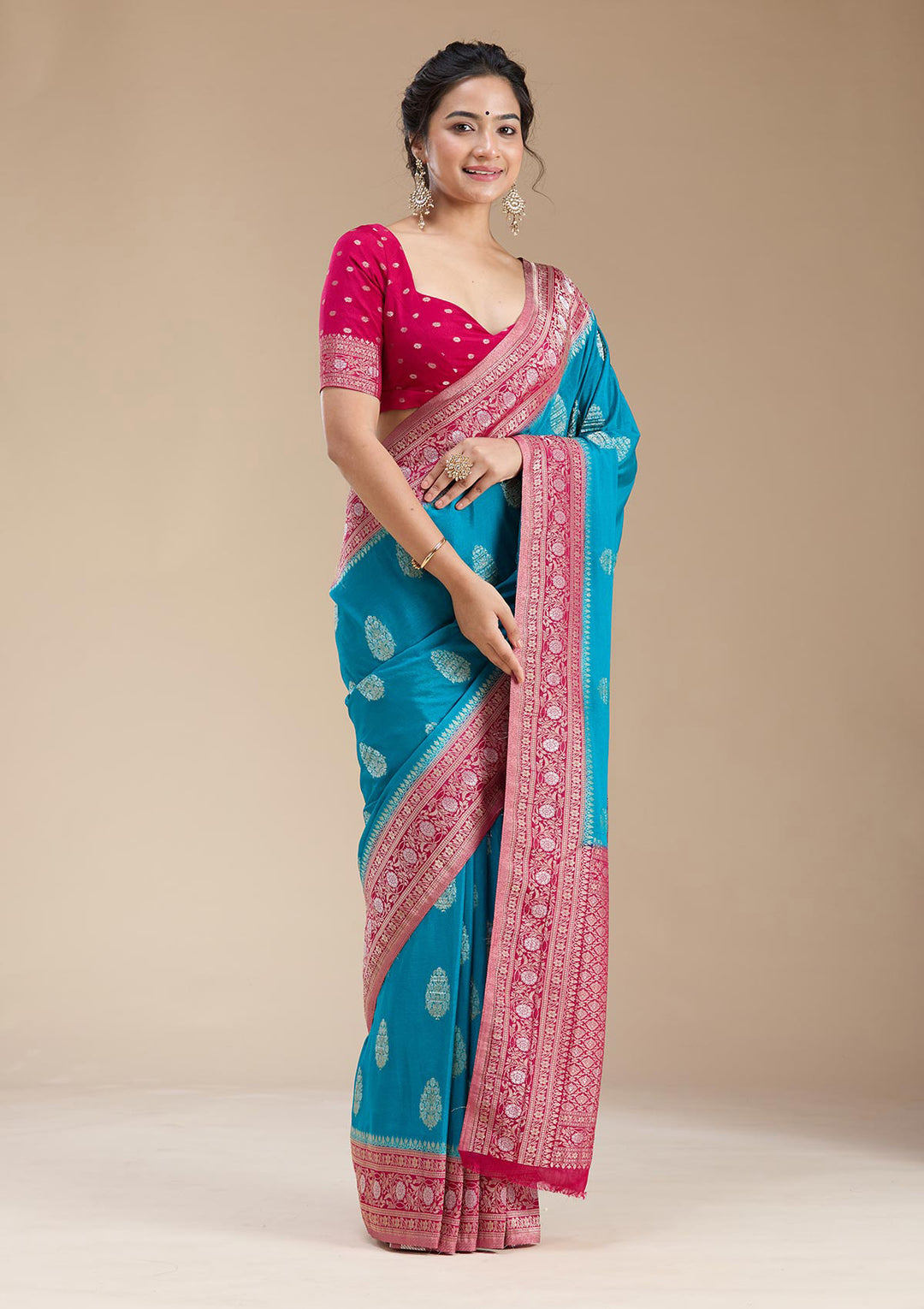 Turquoise Blue Zariwork (Gold) Georgette Silk Saree