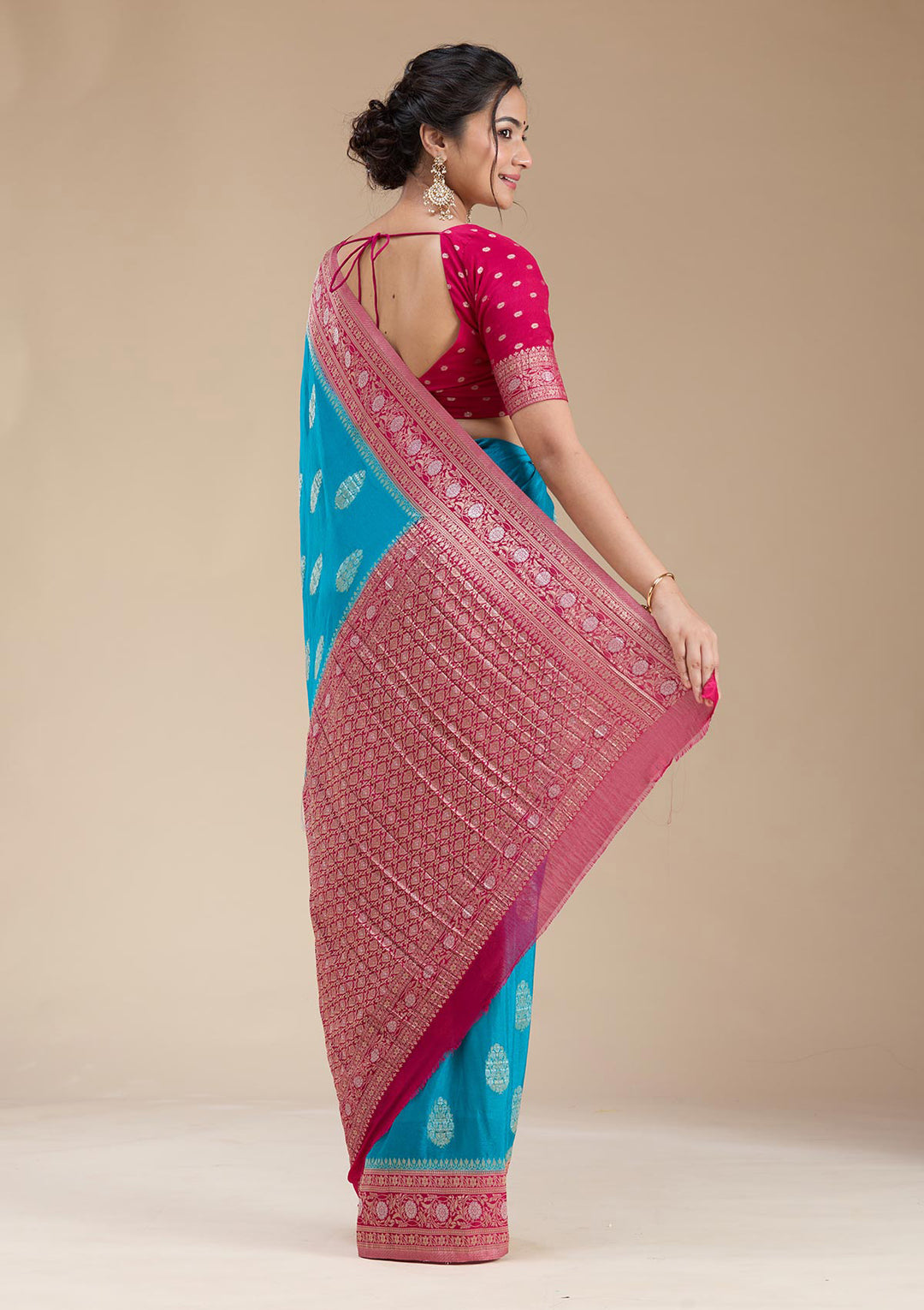Turquoise Blue Zariwork (Gold) Georgette Silk Saree