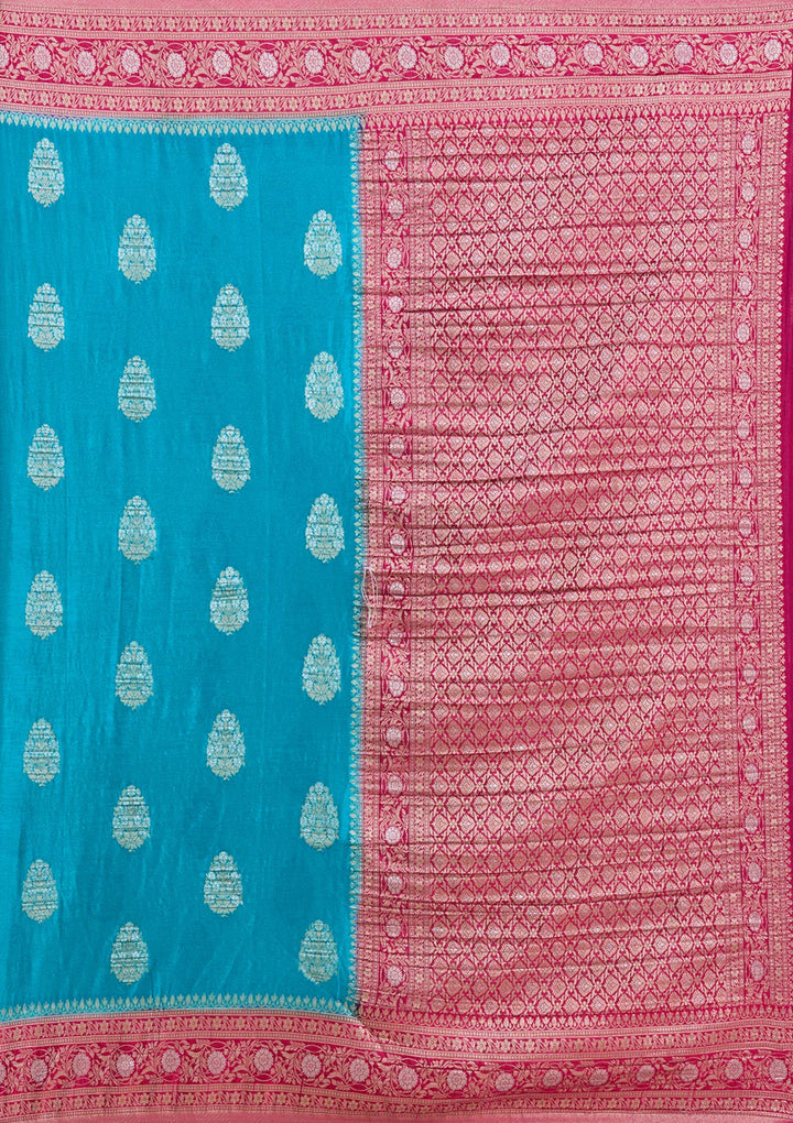 Turquoise Blue Zariwork (Gold) Georgette Silk Saree