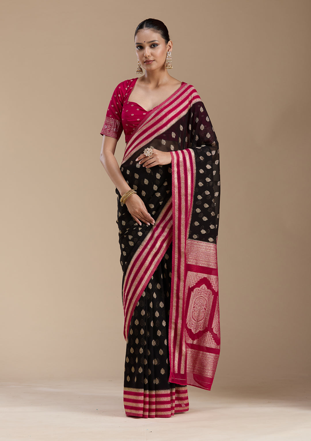 Black Zariwork (Gold) Georgette Silk_Saree