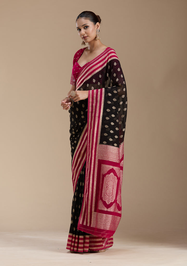 Black Zariwork (Gold) Georgette Silk_Saree