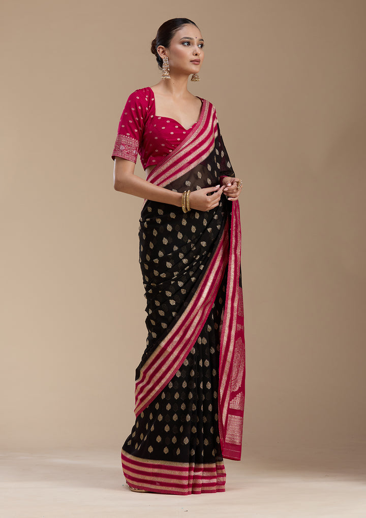 Black Zariwork (Gold) Georgette Silk_Saree