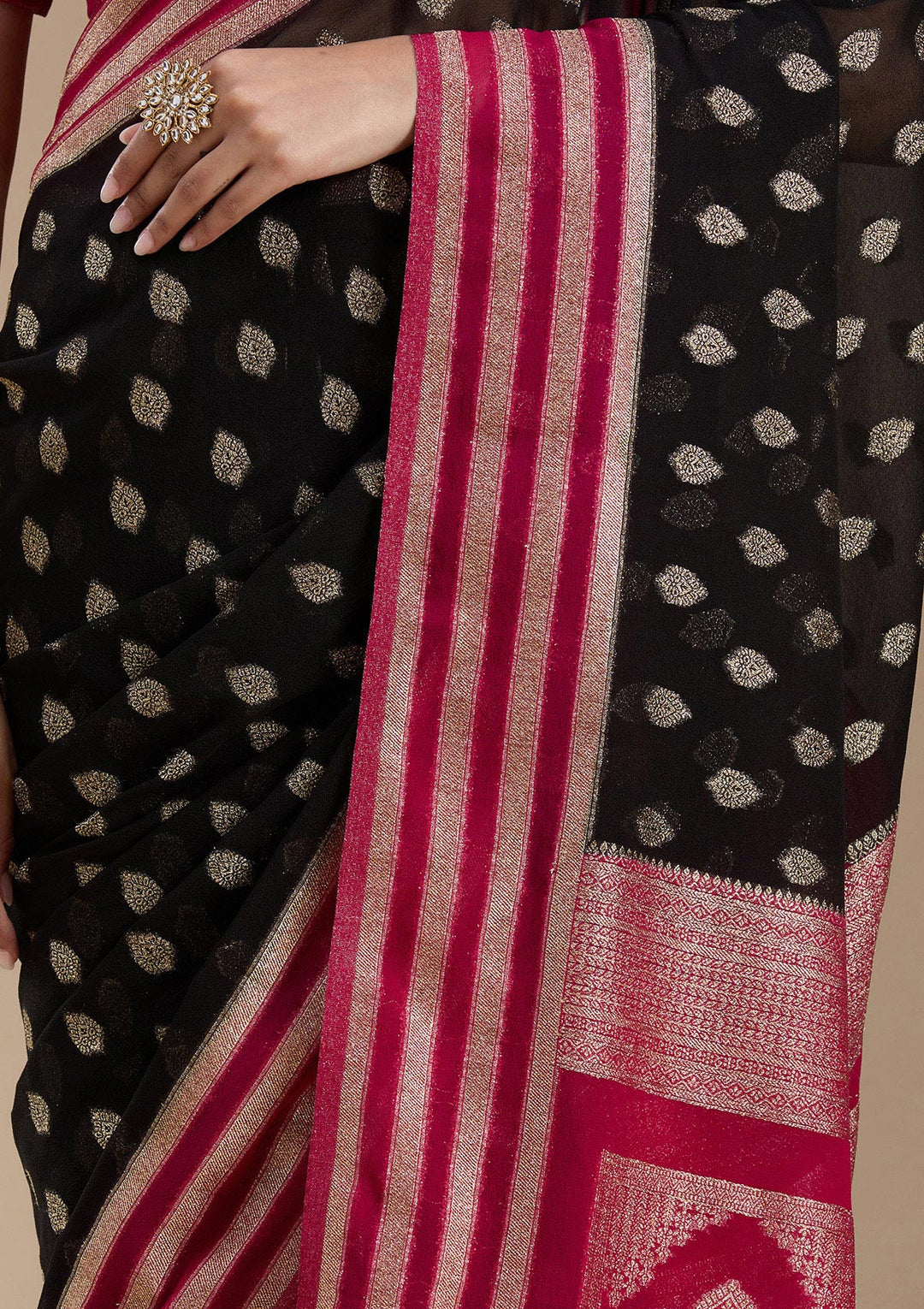 Black Zariwork (Gold) Georgette Silk_Saree