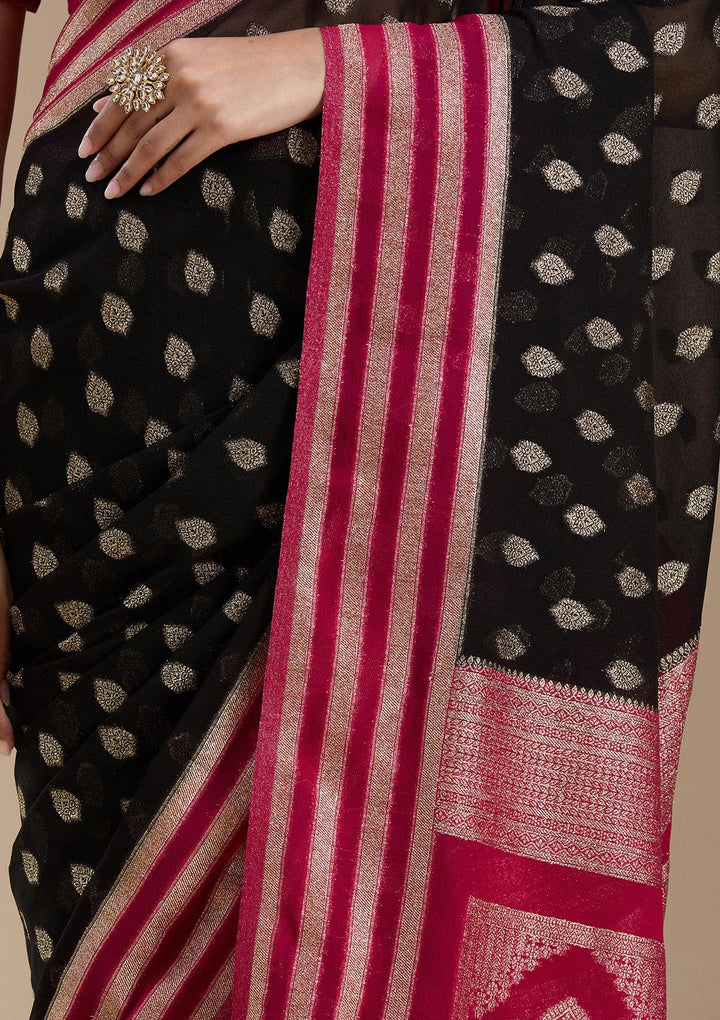 Black Zariwork (Gold) Georgette Silk_Saree