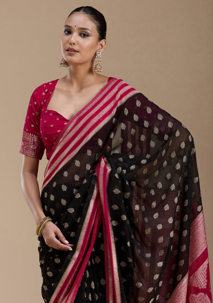 Black Zariwork (Gold) Georgette Silk_Saree