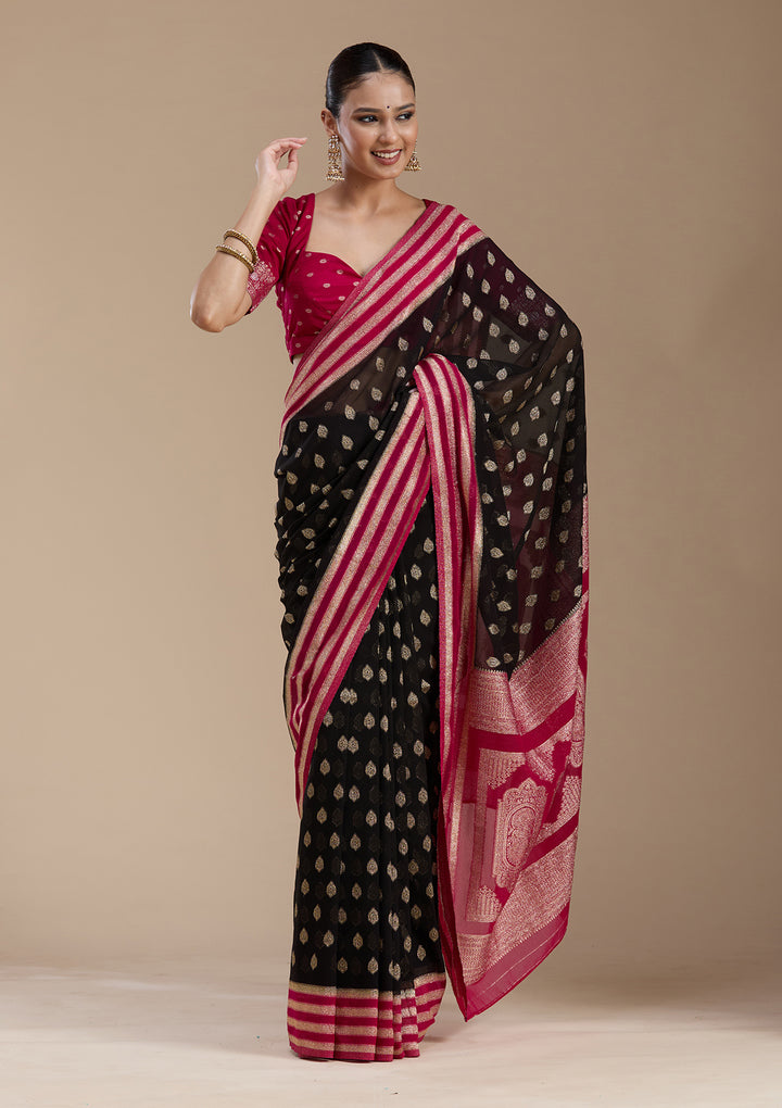 Black Zariwork (Gold) Georgette Silk_Saree