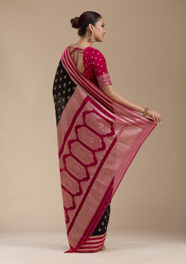 Black Zariwork (Gold) Georgette Silk_Saree