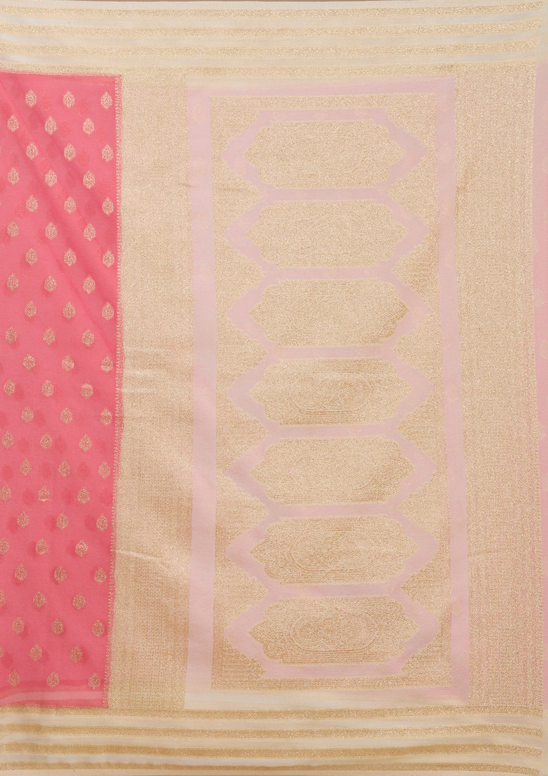 Peach Zariwork (Gold) Georgette Silk_Saree