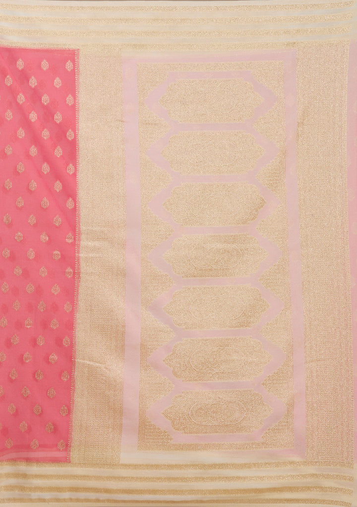 Peach Zariwork (Gold) Georgette Silk_Saree