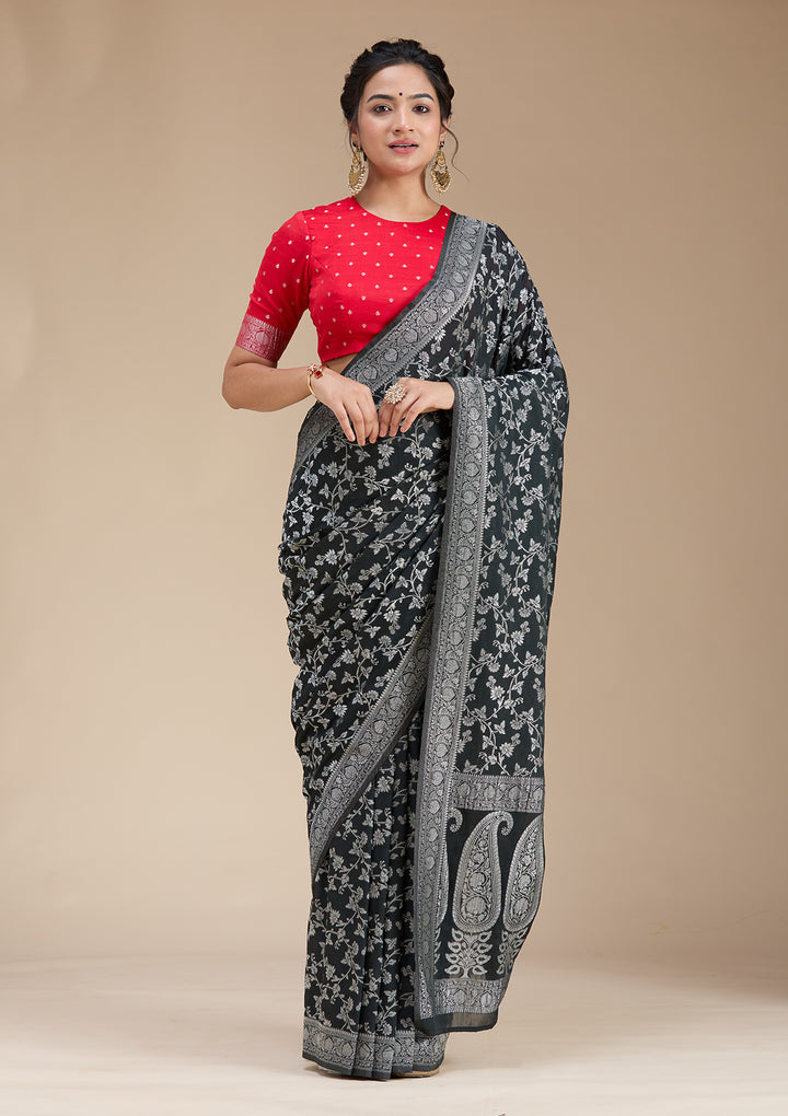 Black Zariwork (Gold) Georgette Silk Saree
