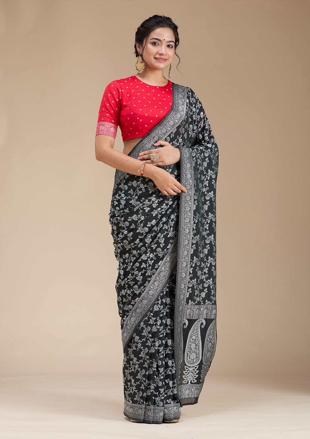 Black Zariwork (Gold) Georgette Silk Saree