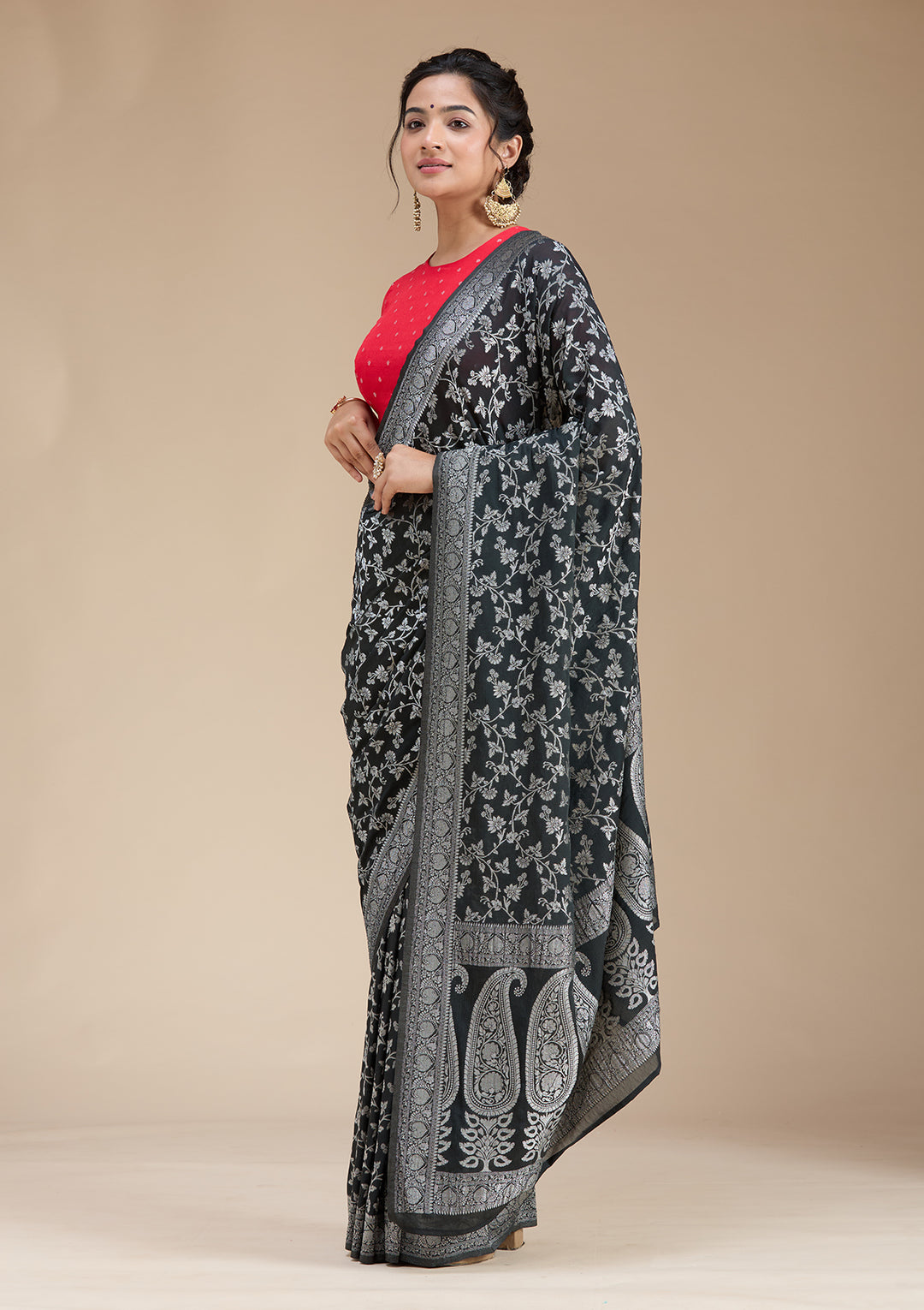 Black Zariwork (Gold) Georgette Silk Saree