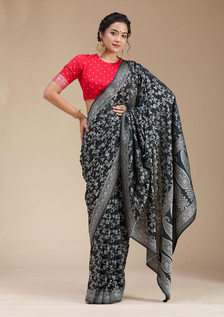 Black Zariwork (Gold) Georgette Silk Saree