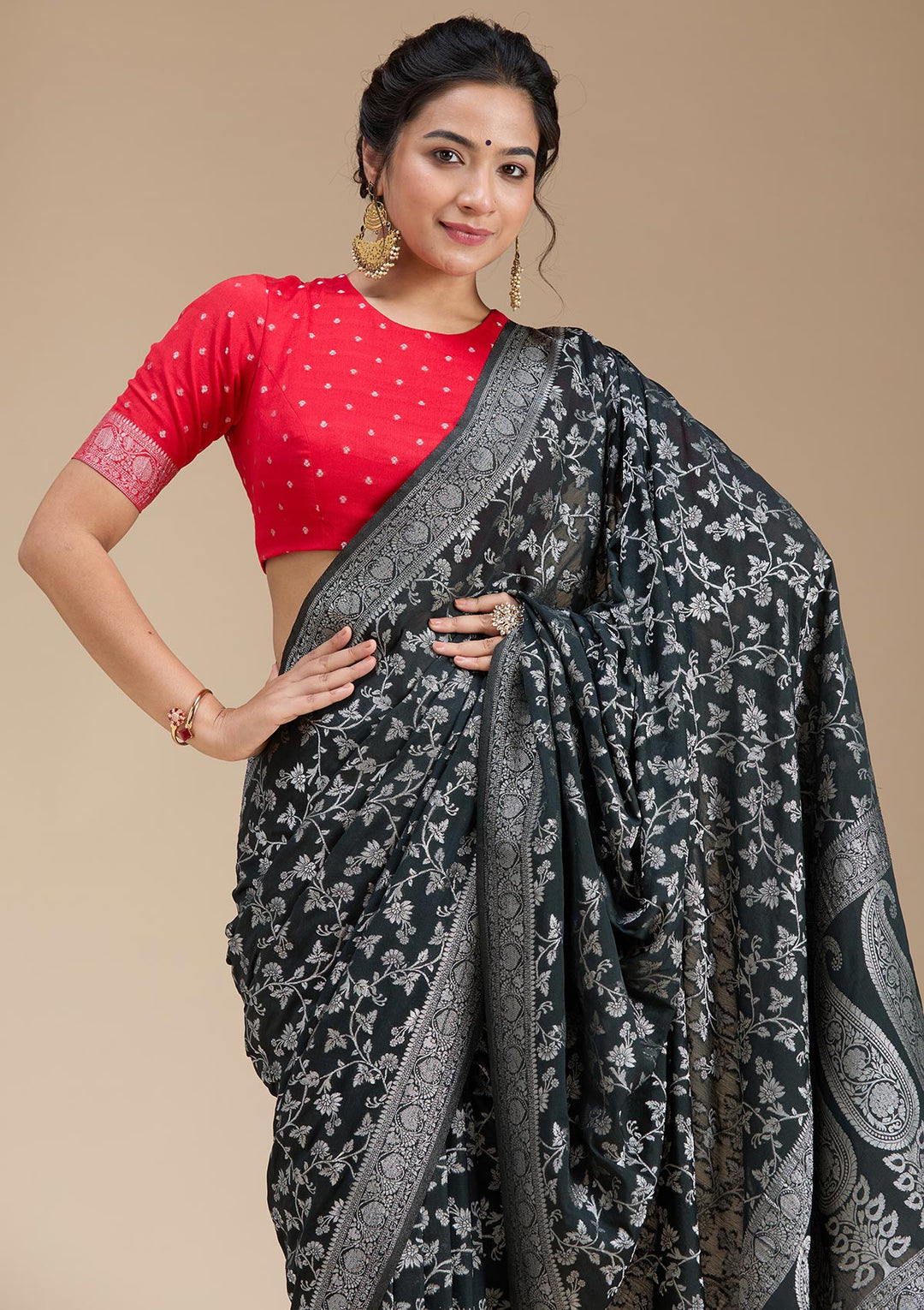 Black Zariwork (Gold) Georgette Silk Saree