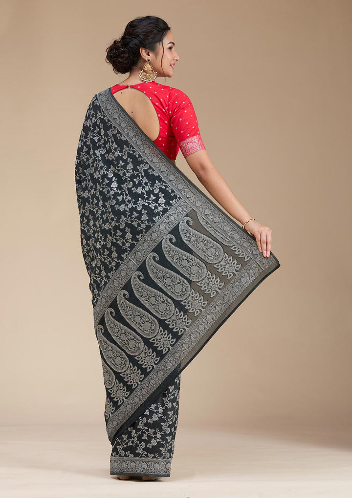 Black Zariwork (Gold) Georgette Silk Saree