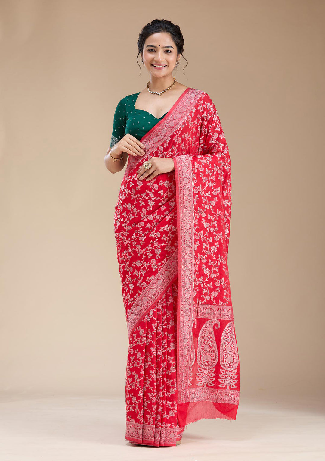 Red Zariwork (Gold) Georgette Silk Saree