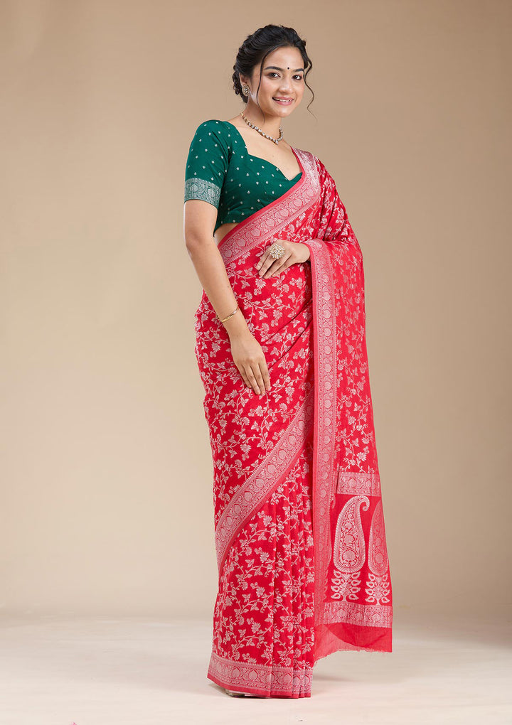 Red Zariwork (Gold) Georgette Silk Saree
