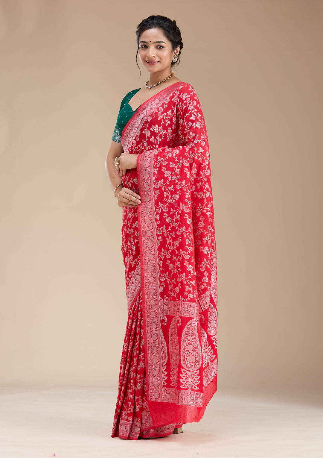 Red Zariwork (Gold) Georgette Silk Saree