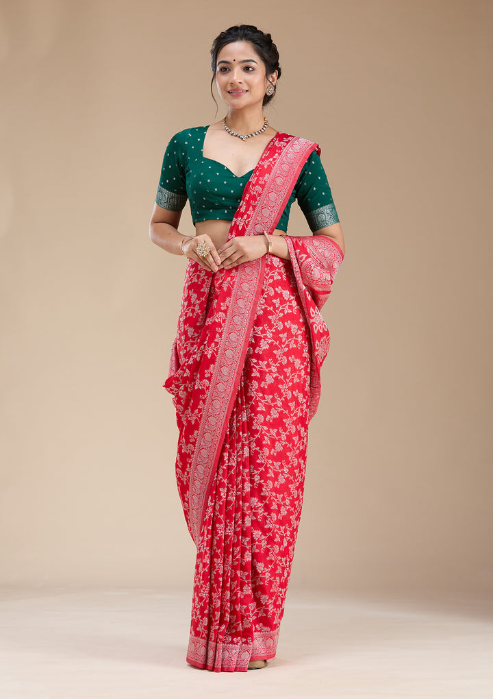 Red Zariwork (Gold) Georgette Silk Saree