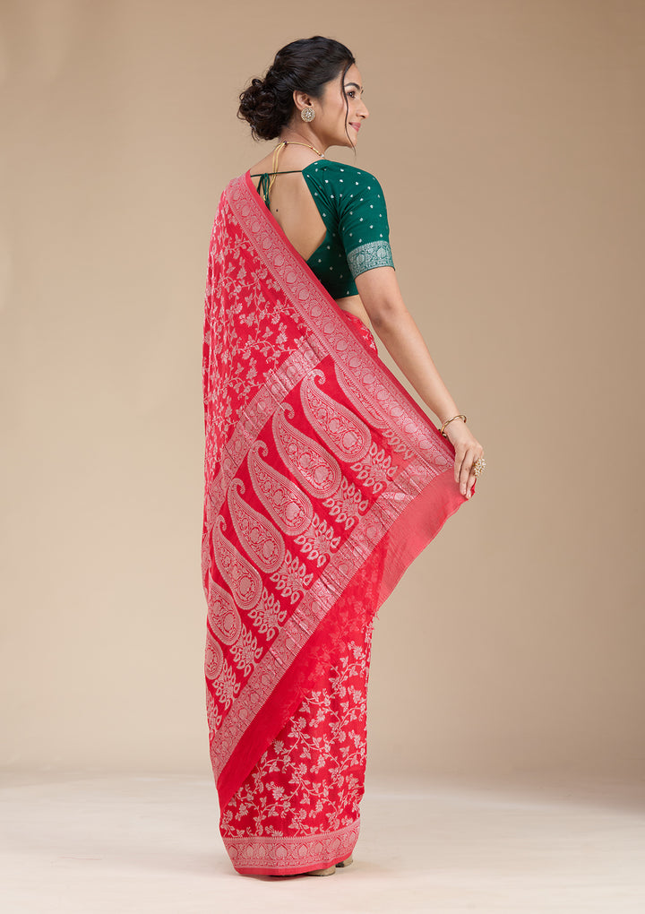 Red Zariwork (Gold) Georgette Silk Saree