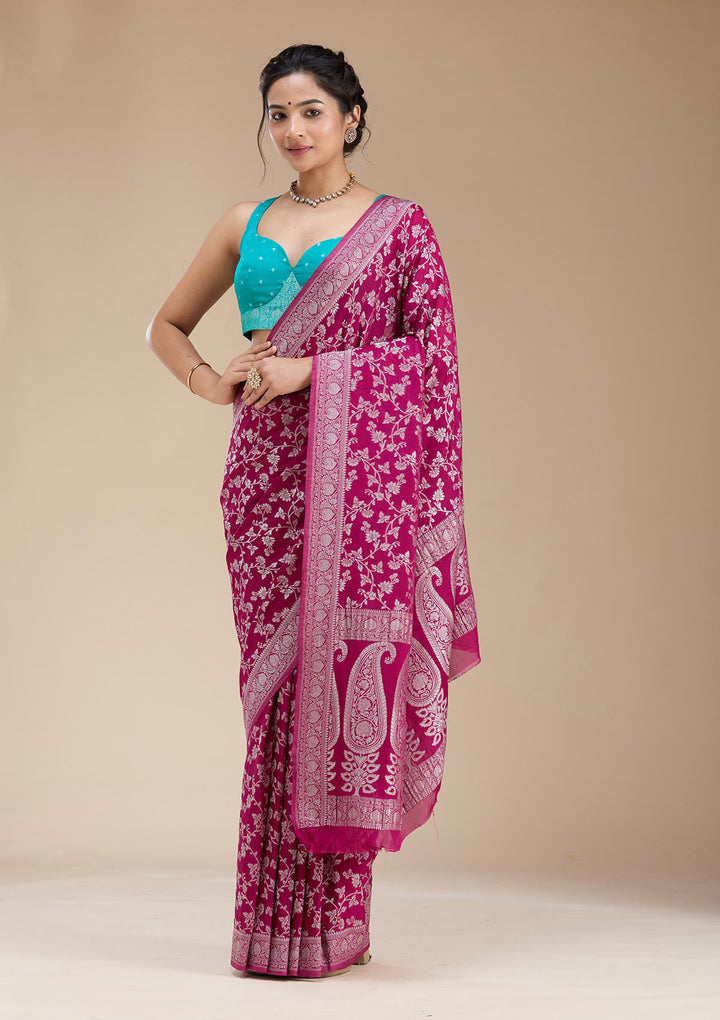Wine Zariwork (Gold) Georgette Silk Saree