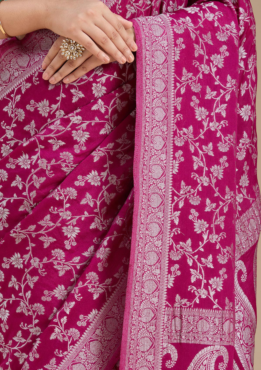 Wine Zariwork (Gold) Georgette Silk Saree