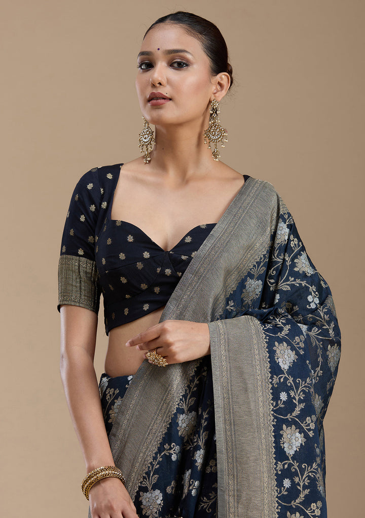 Navy Blue Zariwork (Gold) Georgette Silk_Saree
