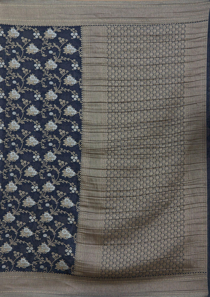 Navy Blue Zariwork (Gold) Georgette Silk_Saree