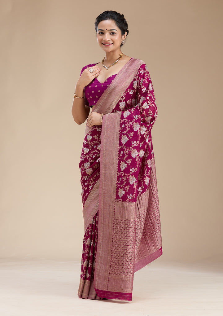 Wine Zariwork (Gold) Georgette Silk Saree