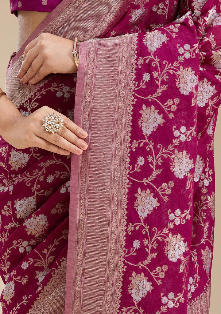 Wine Zariwork (Gold) Georgette Silk Saree