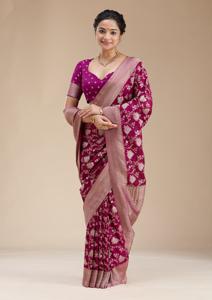 Wine Zariwork (Gold) Georgette Silk Saree