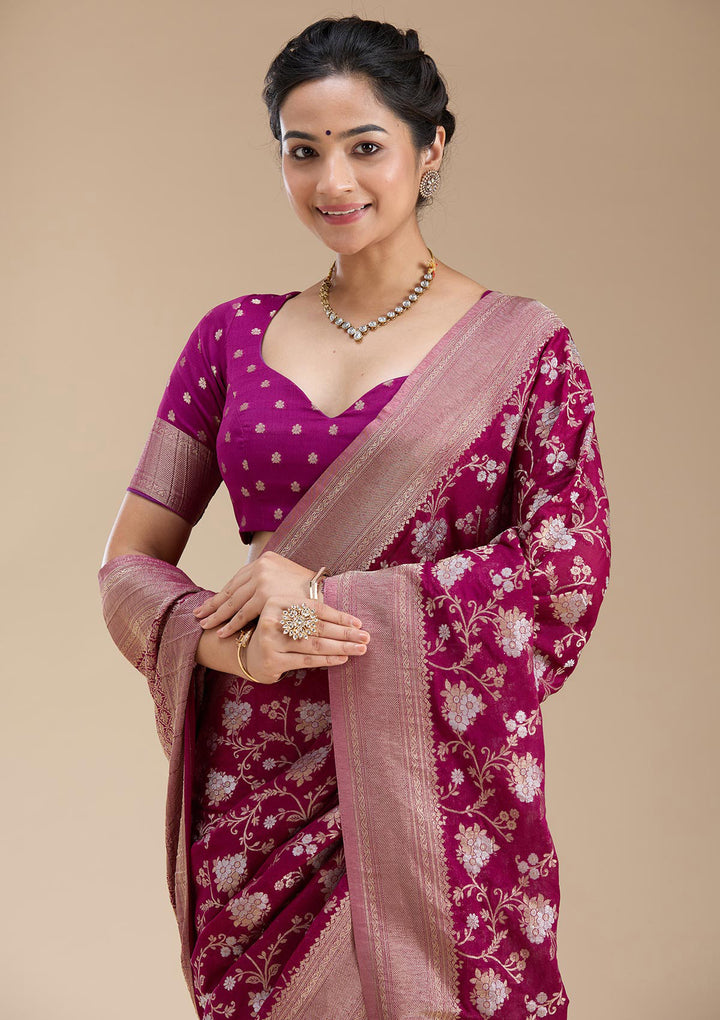Wine Zariwork (Gold) Georgette Silk Saree