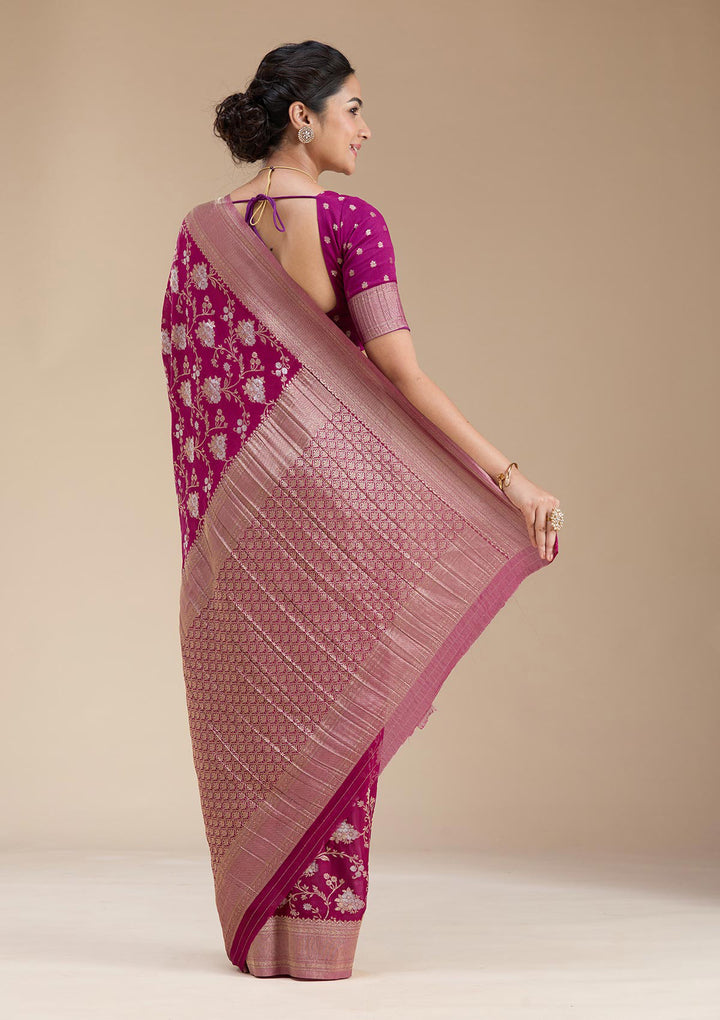 Wine Zariwork (Gold) Georgette Silk Saree