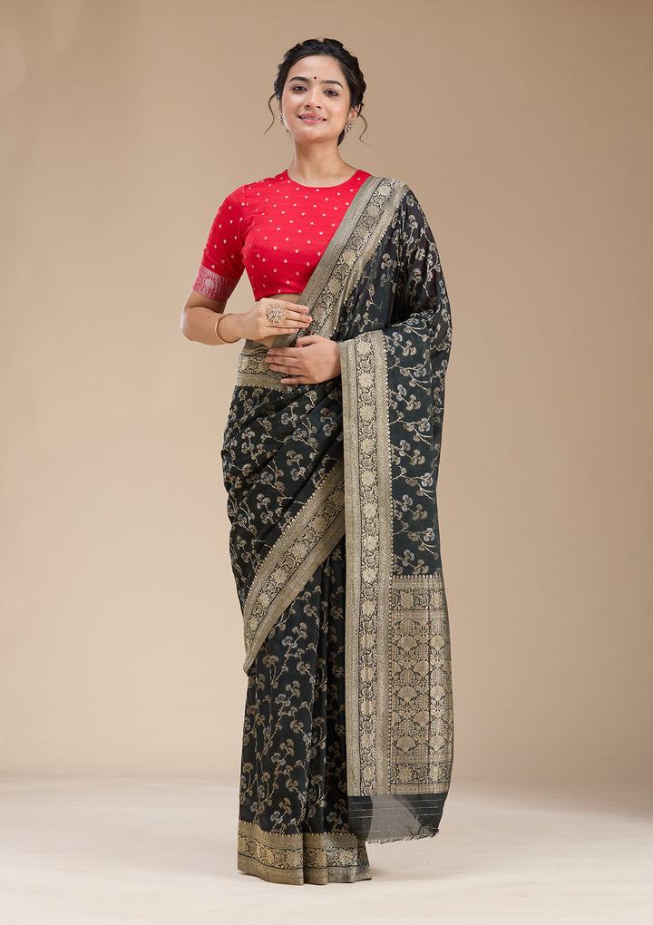 Black Zariwork (Gold) Georgette Silk Saree
