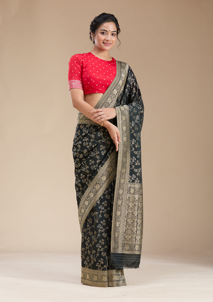 Black Zariwork (Gold) Georgette Silk Saree