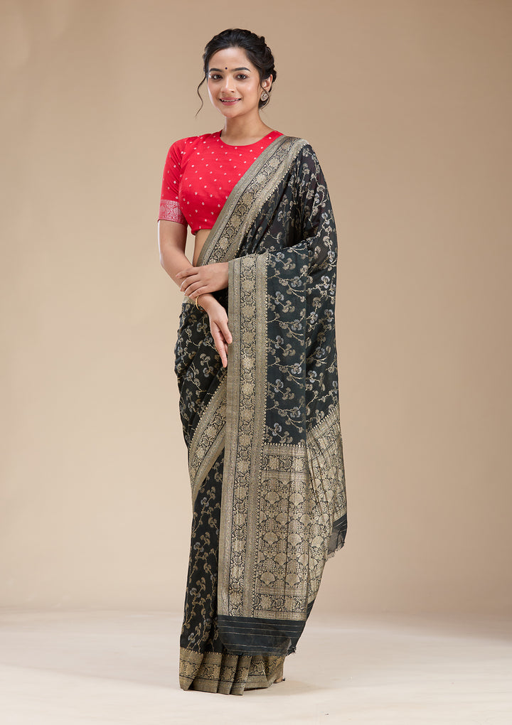 Black Zariwork (Gold) Georgette Silk Saree