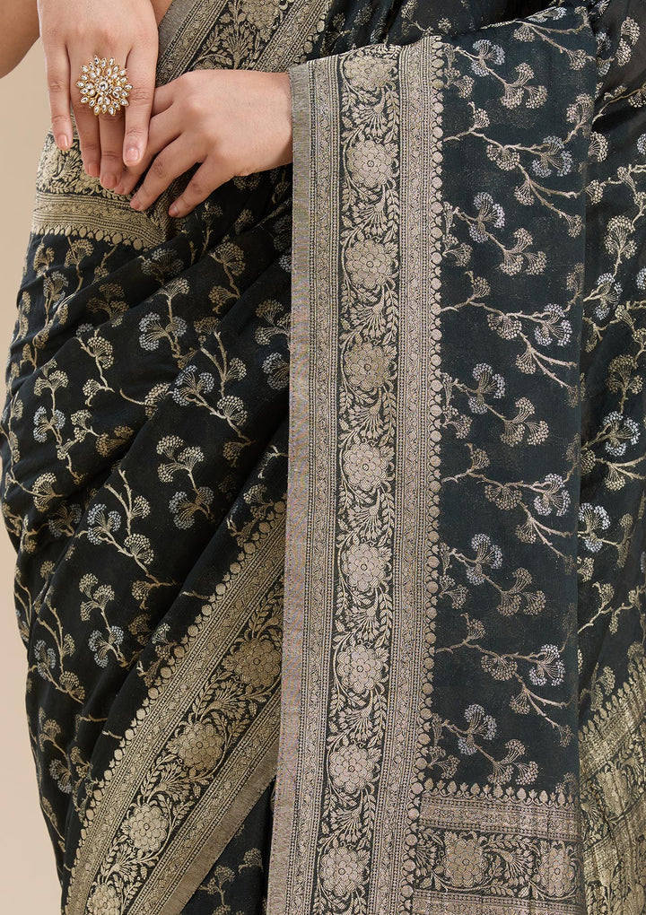 Black Zariwork (Gold) Georgette Silk Saree