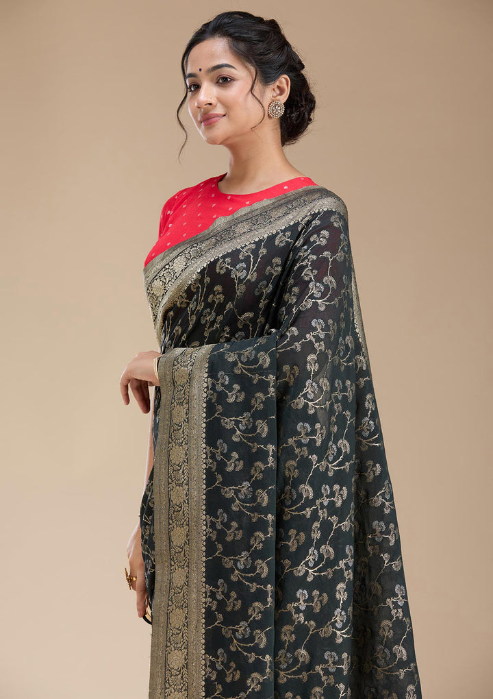 Black Zariwork (Gold) Georgette Silk Saree