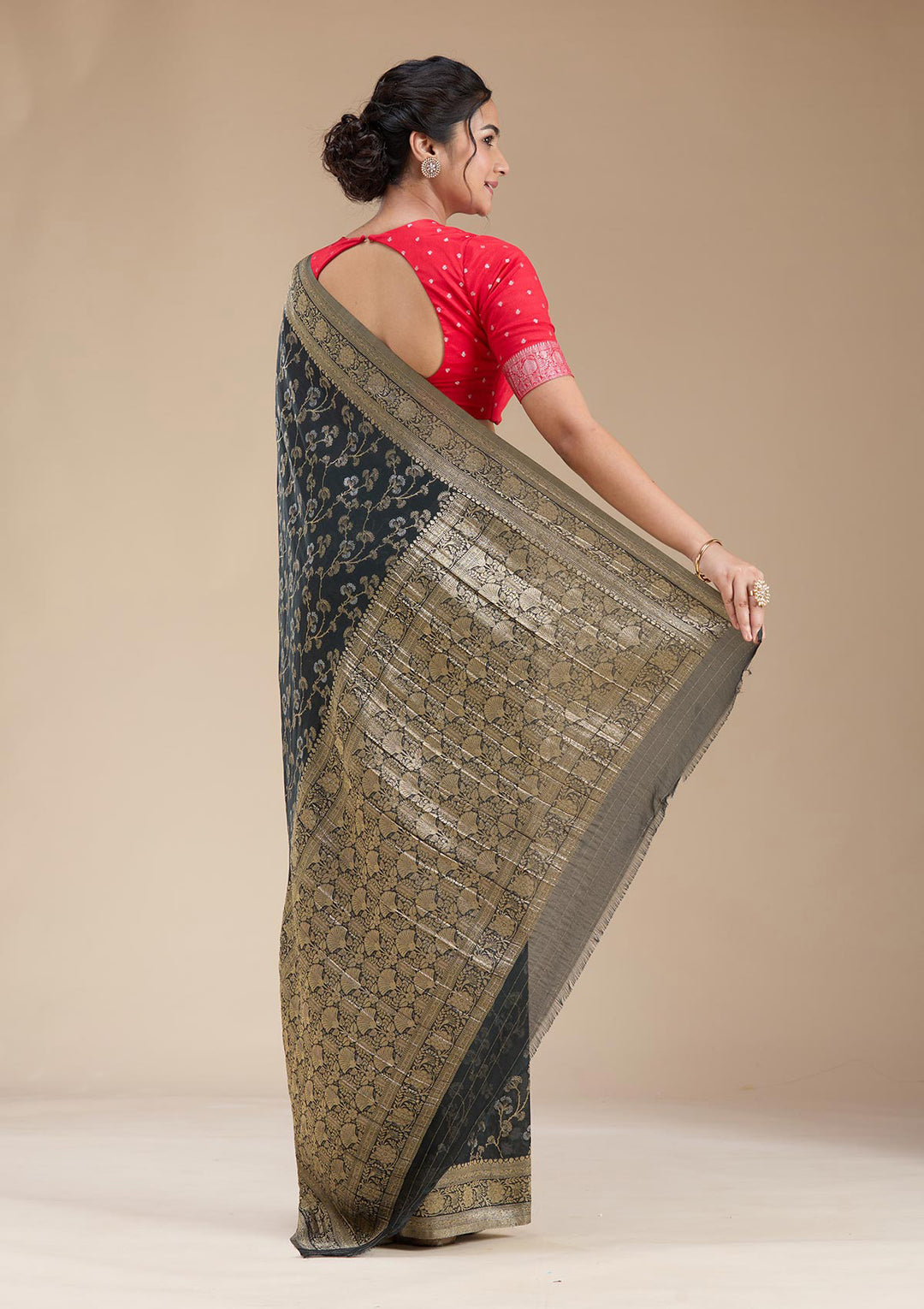 Black Zariwork (Gold) Georgette Silk Saree