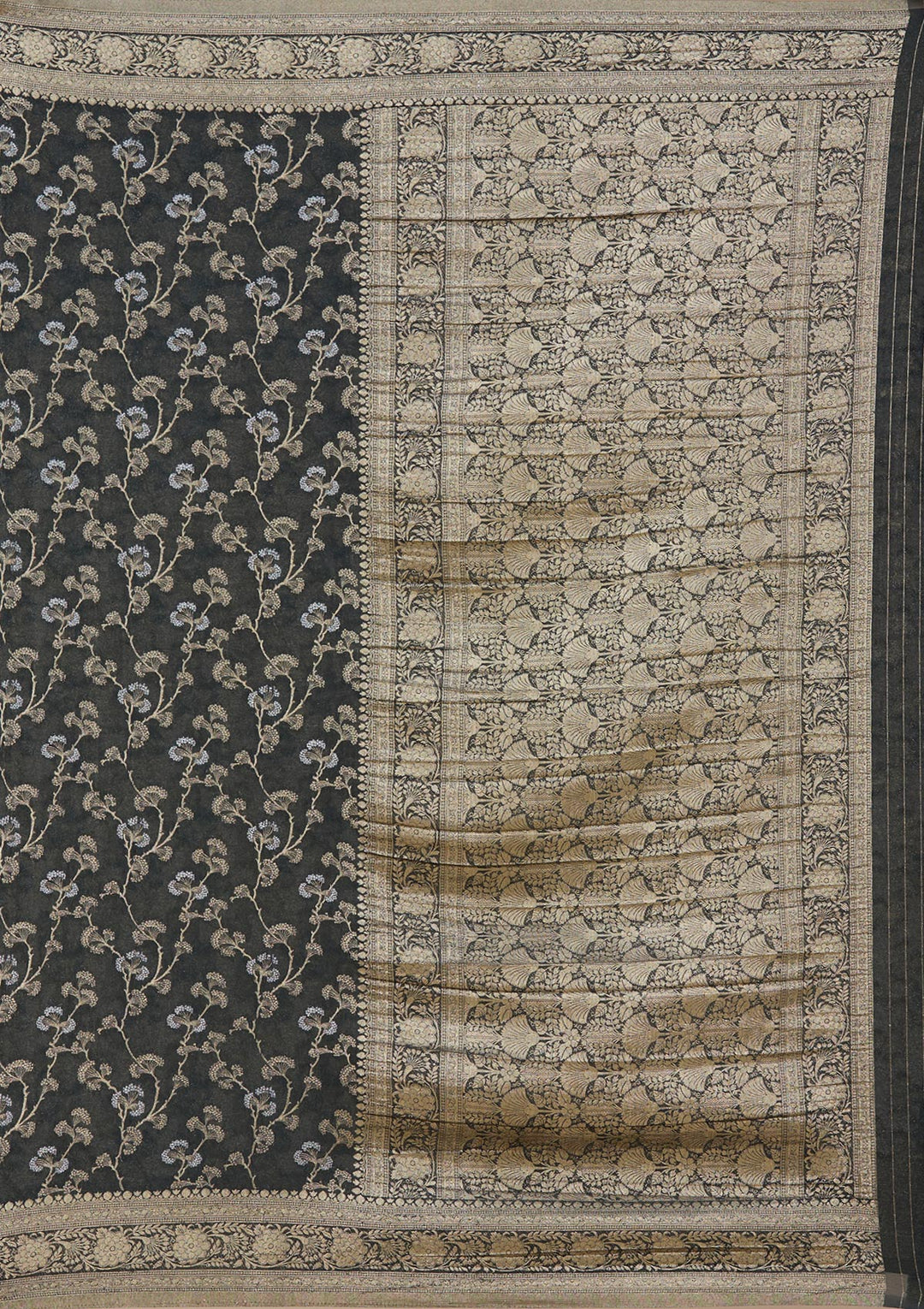 Black Zariwork (Gold) Georgette Silk Saree