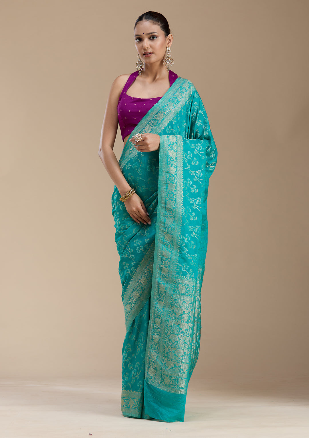 Rama Green Zariwork (Gold) Georgette Silk_Saree