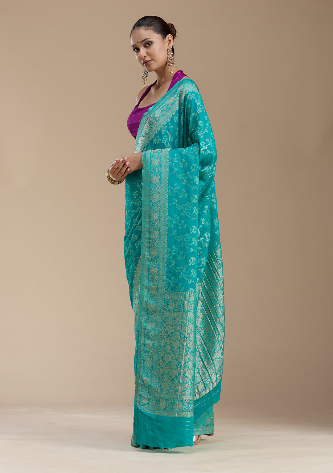 Rama Green Zariwork (Gold) Georgette Silk_Saree